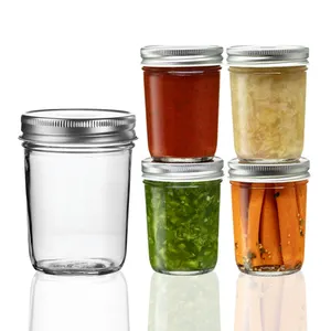 4oz 8oz 12oz 16oz 32oz 64oz clear wide mouth glass mason jar for food storage with metal screw lid