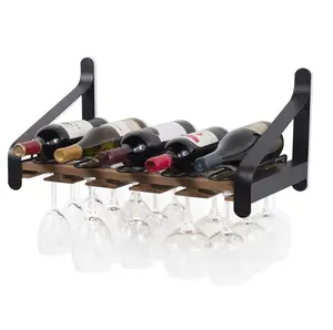 CNLF cheapest wrought iron solid wood wine rack wall hanging wine rack for living room