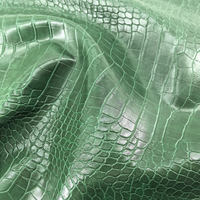 Tissu en cuir PVC gaufré Caiman vert menthe 1,0 mm, 54 pouces, avec support brossé, élastique, pour sacs d'école, papeterie, artisanat, chaussures, ceintures 1