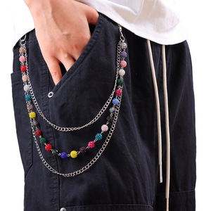 Cadena de cintura de mezclilla estilo europeo americano con cristales y diamantes de imitación, de varias capas, informal y a la moda, para hombres y mujeres. - Product Image 2