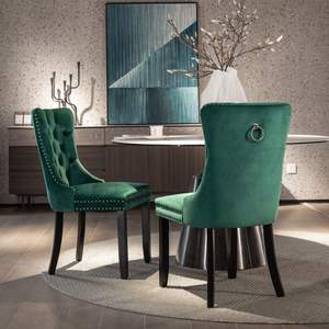 Juego de 2 Sillas de Comedor Modernas de Terciopelo con Respaldo Acolchado y Patas Negras para Hogar, Cocina y Sala de Estar - Product Image 5