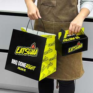 Sacs en papier kraft personnalisés, écologiques, biodégradables, imprimés avec logo, pour hamburgers, poulet frit, avec poignées torsadées - Product Image 2