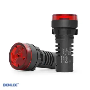 Buzzer 12v Benlee Red LED Flash ACOUSTOOPTIC ALARM Plastic Buzzer DC12V DC24V AC 220V 22mm Intermittent Sound