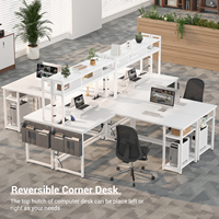Bureau d'angle moderne en L réversible et portable avec prise de courant, bande LED, étagère de rangement et support d'écran pour salon et maison