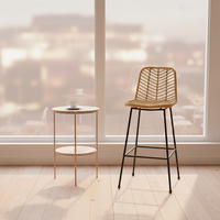 Tabouret de bar pliant contemporain en rotin tressé avec structure en acier, dossier haut, minimaliste, décontracté, pour l'extérieur, mobilier de bar et de salle à manger