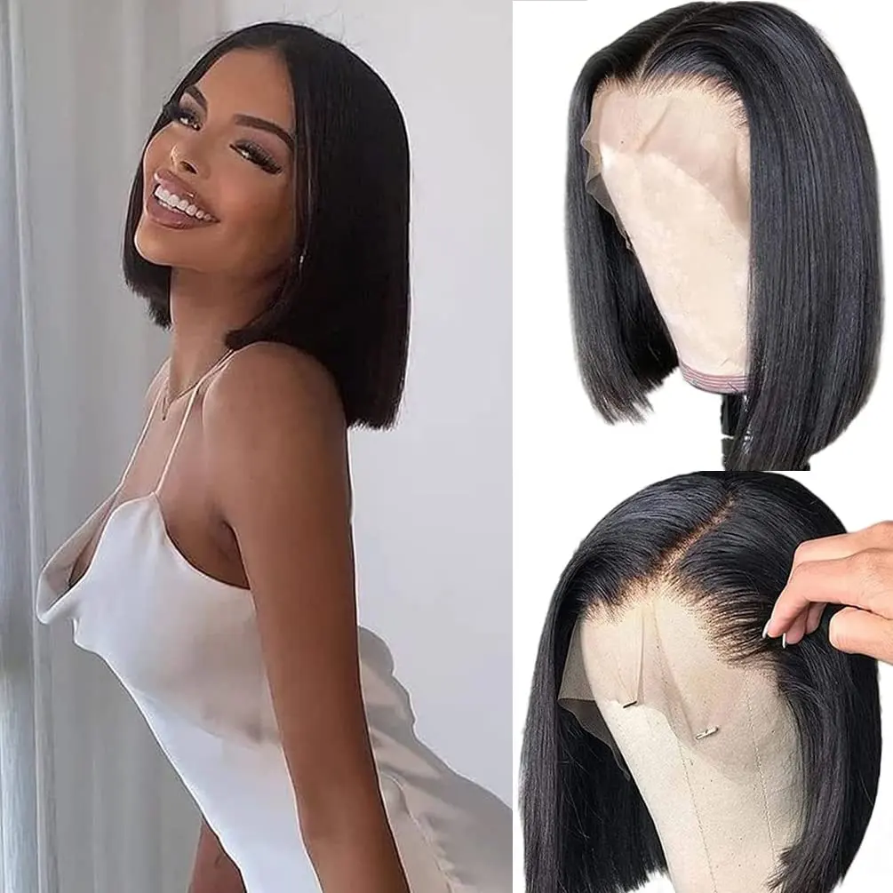 Wholesale no blended color Brown Black Blonde Bob style human hair lace front wigs for white women