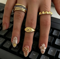 Ongles à presser 3D dorés style INS, motif floral français, 24 pièces pré-fabriquées personnalisées avec colle pour doigts – Vente chaude