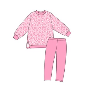 Vente en gros de sweat-shirts à manches longues et leggings à imprimé léopard pour filles et tout-petits, ensembles décontractés en 2 pièces - Product Image 5