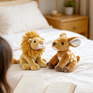 Jouets en peluche transfrontaliers super doux en polyester, modèles animaux assis : Agneau, Raton laveur, <span class=keywords><strong>Renard</strong></span>, Cerf, Tigre, Vache, <span class=keywords><strong>Cheval</strong></span>, Panda <span class=keywords><strong>et</strong></span> Grenouille - Product Image 5