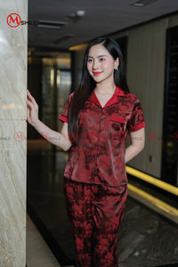 MBD302 <b>SATIN</b> FABRIC Pajamas for Women <b>Set</b> Custom Sleepwear Heart Printed <b>Pyjamas</b> <b>Set</b> Long Shirt - Long Pant - Product Image 2