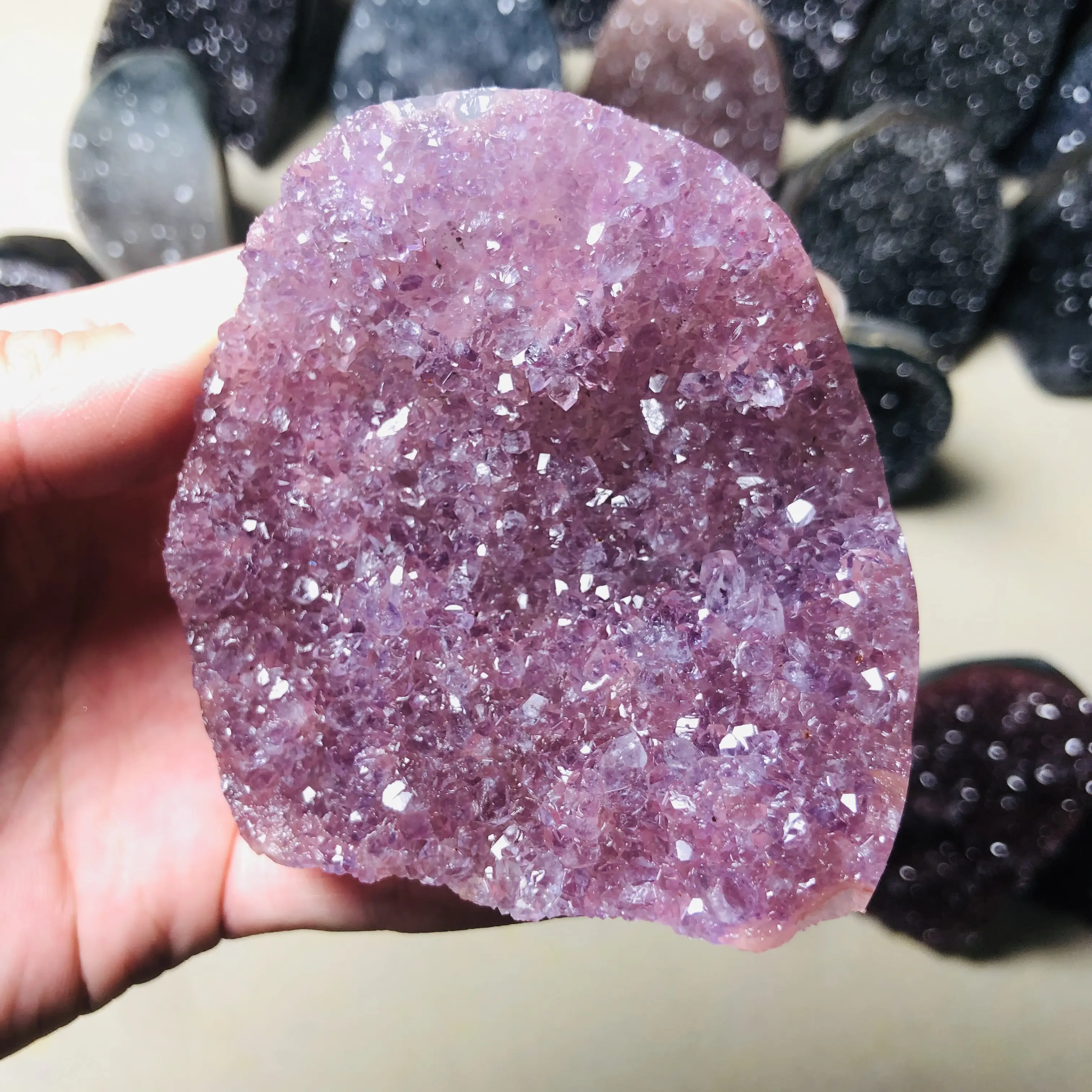 Wholesale bulk natural Uruguay colorful amethyst geode cluster healing pink black orange amethyst cluster folk crafts