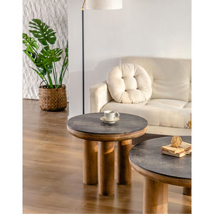 Muebles para el hogar Retro japoneses, diseño redondo de baja altura, Wabi-Sabi, mesa de centro de sala de estar de madera maciza - Product Image 3