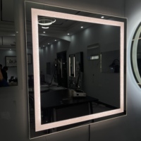 Cermin Dinding LED Persegi Tanpa Bingkai 36 inci Bersertifikasi ETL Gaya Modern, Sensor Sentuh, Dilengkapi Demister, Desain Grafis
