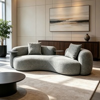 Canapé de bureau au design minimaliste et luxueux, courbé, confortable, en tissu lin, avec structure en bois massif et table d'appoint, pour bureau et hôtel