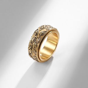 Devil's Eye <strong>Gold</strong> Plated Stainless Steel <strong>Thumb</strong> <strong>Ring</strong> Engagement Men Rotatable Retro Style Compression <strong>Rings</strong> - Product Image 3