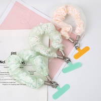 Porte-clés en polyester fait main de style coréen, en maille florale, type scrunchie, avec attache pour cheveux en dentelle pour femme, breloque de sac et cordon de suspension