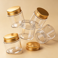 Pot cosmétique en plastique PET transparent personnalisé avec logo, couvercle en aluminium doré, large ouverture pour l'emballage de crèmes, vente en gros