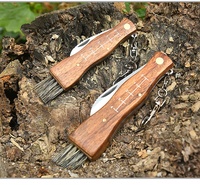 Offre Spéciale cueillette en plein air coupe manche en bois couteau pliant couteau champignon avec brosse porte-clés