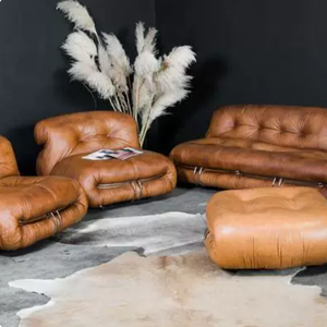 Sofá Viral <span class=keywords><strong>Soriana</strong></span>, Sofá Italiano Vintage de Mediados de Siglo, Estilo Wabi Sabi, Sofá de Cuero Encerado de Lujo con Patas de Acero Grandes para Sala de Estar - Product Image 6