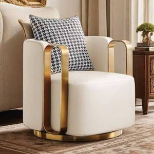 K Modern Velvet Swivel Lounge Chair <b>Gold</b> Metal Frame Accent Armchair Upholstered Single <b>Sofa</b> Seat for Living Room - Product Image 2