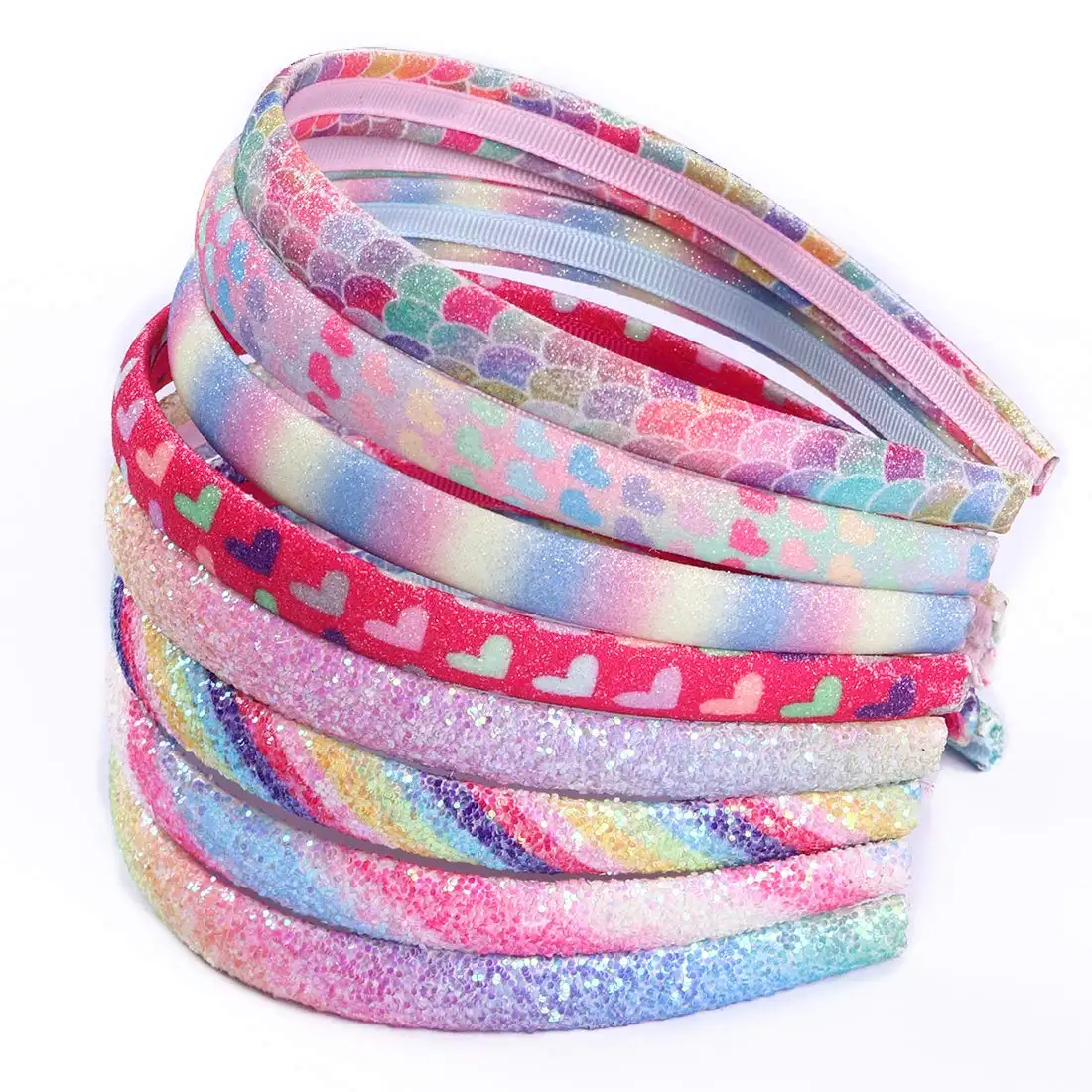 Rainbow Headbands Sweet Hairband Children Head Bands For Girls Sequin Printed Heart Mermaid Headband Kids Hair Piece