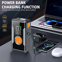 Inflador de Neumáticos Inalámbrico, Compresor de Aire, Arrancador de Emergencia con Manómetro Digital y Luz LED para Automóvil, Motocicleta, Bicicleta y Balón