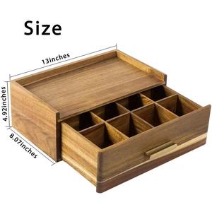 Caja de almacenamiento de bolsitas de té de madera, estilo cajón, compartimentada, a prueba de humedad, con divisores, regalo de madera de acacia - Product Image 2