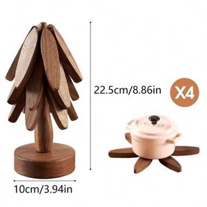 4 Uds. Salvamanteles de madera innovadores en forma de árbol, posavasos plegable con almohadilla caliente para cocina, de PC Material, ocasión de boda - Product Image 6