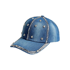 Satin Lót Mũ Bóng Chày Cho Phụ Nữ Ưa Thích Denim Bejeweled Mặt Trời Hat Studded Rhinestone Denim Có Thể Điều Chỉnh Cong Brim 6 Bảng Điều Chỉnh Hat - Product Image 2
