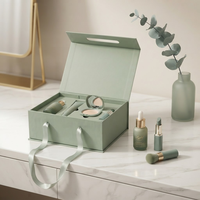 Ensemble d'emballages de luxe sur mesure pour soins de la peau, couleur vert sauge, avec poignée portable, fermeture magnétique, boîte rigide pliable