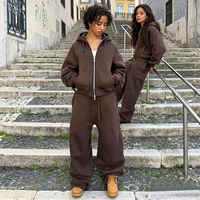 Ensemble sweat à capuche et pantalon de survêtement large en polyester/coton respirant, coupe classique, marron, personnalisable ODM/OEM, printemps/été