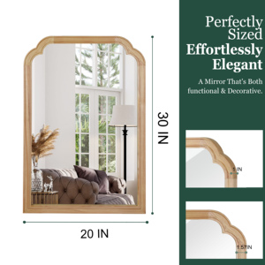 Natural Wood Color 20x30 Solid Wood <b>Frame</b> Rounded Corner Decorative Mirror For Bedroom Bathroom Living Room Entryway - Product Image 4