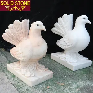 Venta al por mayor al por menor Natural tallado a mano exquisitas decoraciones de paloma blanca estatua de pájaro Animal de mármol