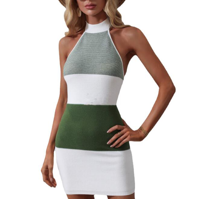 New Summer Elegant Women Dress Sexy Backless Helter Green Stripe Knit Dress  Casual Bodycon Mini Dress| Alibaba.com