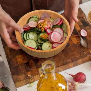 גדול 12 אינץ 'סלט במבוק קערת מטבח 100 עוז דלפק קערות הגשה מעץ לפירות בית משק בית - Product Image 4