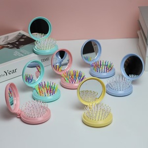 <b>Foldable</b> Airbag Comb With <b>Mirror</b> Round Nylon Massage Hairbrush Portable Travel Cushion Comb For General Use - Product Image 2