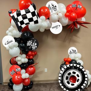 Ballons de course automobile avec drapeau à carreaux et ballons en forme de pneus pour la décoration de fête de premier anniversaire de garçon, fournitures pour baby shower - Product Image 3