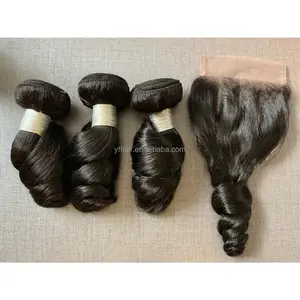 YFhair vendita un set(3pcs pacchi dei capelli e una chiusura),MOQ è 1pc bundle/chiusura, diritto, corpo/allentato/onda profonda, profondità/kinky/acqua curl