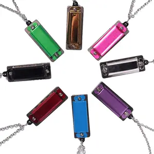 Promotion musical gift custom colorful mini 4 hole 8 tone harmonica toy with necklace