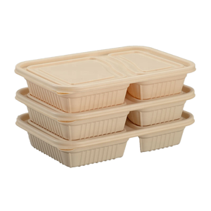 Two Compartment Rectangular <b>Takeaway</b> Food <b>Container</b> With Lid Disposable Bagasse Lunch Box 35oz Minimalist Style - Product Image 1