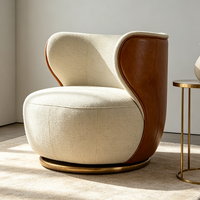 Fauteuil pivotant de luxe ergonomique à dossier en S, en cuir et tissu assortis, pour salon et villa