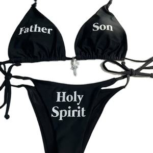 Groothandel Sexy Dames Badmode Cover Up Print Logo Met Hoge Taille 2 Stuk Bikini Sets Badpakken Voor Dames 2021 - Product Image 1