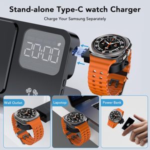 Chargeur sans fil 4-en-1 automatique avec horloge pour téléphone pliable, montre et écouteurs - Product Image 4