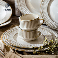 Assiette à dessert et à salade en grès réactif rustique FENN, gaufrée, en porcelaine blanche, pour restaurant, compatible micro-ondes