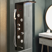 Colonne de douche JIENI noire avec affichage numérique, finition brossée, éclairage LED, jets de pluie doux pour massage et spa, et douchette à main