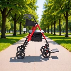 Déambulateur multifonctionnel portable pliable rouge léger avec pédales pour personnes âgées, utilisation en extérieur - Product Image 3