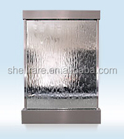 Fontaine murale d'eau intérieure en verre miroir avec lumière LED, décoration murale, cascade murale