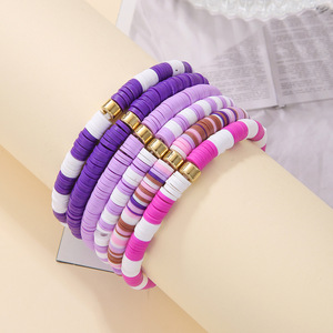 <b>Beaded</b> Polymer Clay <b>Bracelet</b> Set 6 Pieces Women Party Jewelry Handmade Geometric Design Yiwu Origin Fall 2023 - Product Image 3
