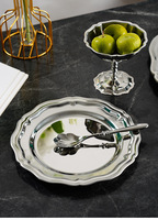 304 RVS ronde Russische bordenstel voor pasta, dessert & fruit met elegant Frans kantdesign