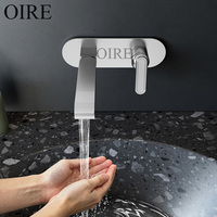 Robinet de lavabo mural à double trou, finition nickel brossé, économie d'espace, eau chaude et froide, Kaiping Oire Brass
